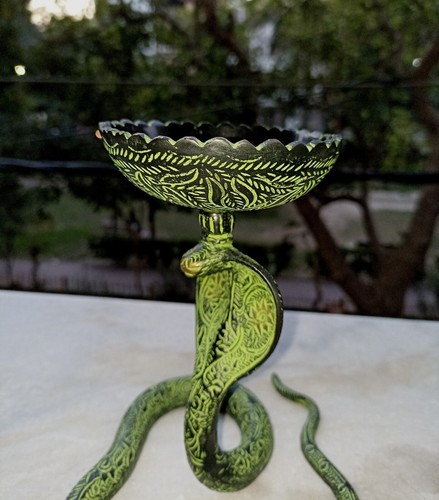 Python Serpent Statue Oil Diya Lamp Brass Reptiles Snake Sculpture Decor AJ181 - Picture 10 of 12