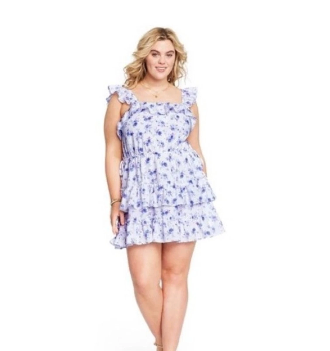 Love Shack Fancy Target Collab Amalie Tiered Mini Dress L Purple Blue  Floral | eBay