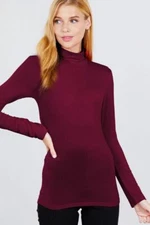 Women's Mock Turtle Neck Rayon Long Sleeve Top Soft Stretch Classic Fitted Shirt