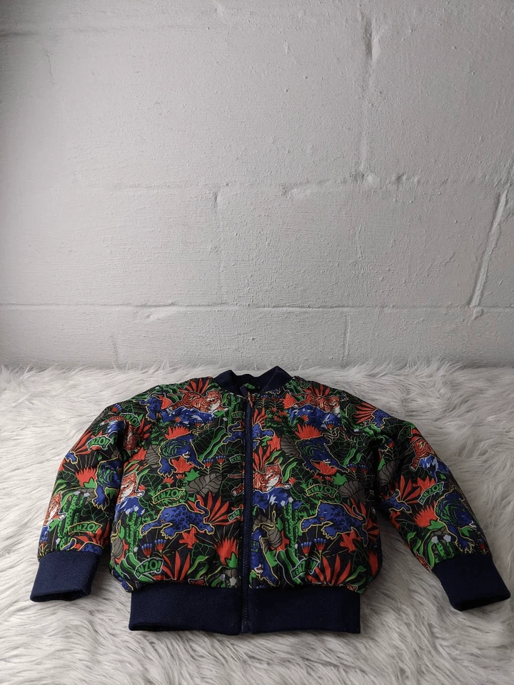 Kenzo Kids Navy Blue Tiger Jungle Print Fleece Lined Jacket 98cm Size 3A - Image 3 of 4