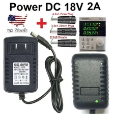 Tested 18V 2A AC/DC Adapter Power Supply Charger with 5.5x2.1mm +3 DC Plug Tips