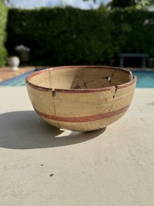 Native American PreColombian Rebuilt Polychrome Red Banded 6.25” Pottery Bowl