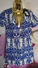 STUNNING XMAS MISSGUIDED BLUE WHITE SEXY V NECK LADIES DRESS SIZE 8 10 EU 36 38
