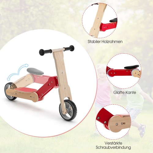 2in1 Kinderroller Laufrad Kleinkinderroller Holz Scooter mit Abnehmbar Sitz - Bild 5 von 8
