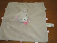 Kellytoy Baby Lovey Plush Tan Bear Security Blanket Pink Ribbon Rattle 14 Toy