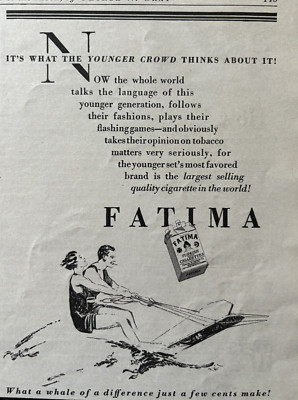 1927 Fatima Cigarettes Turkish Younger Crowd Water Ski Smoke Vintage Print Ad