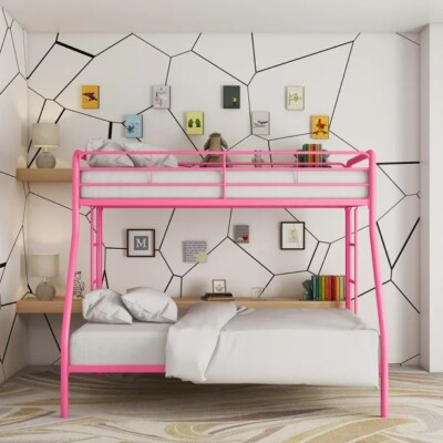 Beautiful DHP Dusty Twin over Full Metal Bunk Bed with Integrated Ladder