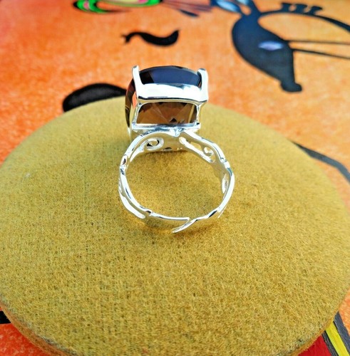 Natural Smoky Quartz Gemstone 925 Sterling Silver unisex Ring / Valentines Gift - Picture 3 of 4