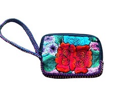 Spirit of Nature Wristlet Bag- Embroidered Flowers-Woven Design-red orange pink