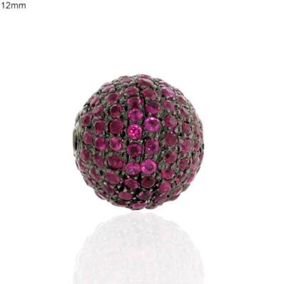 2.80ct Ruby Round Bead Oxidized Spacer Finding 925 Sterling Silver