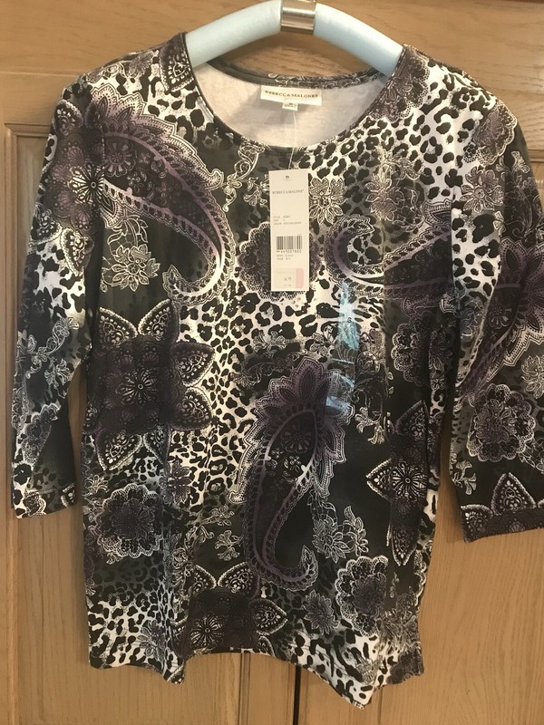 Rebecca Malone Top New Ladies S NWT Black With Purple (cheetah Grape)
