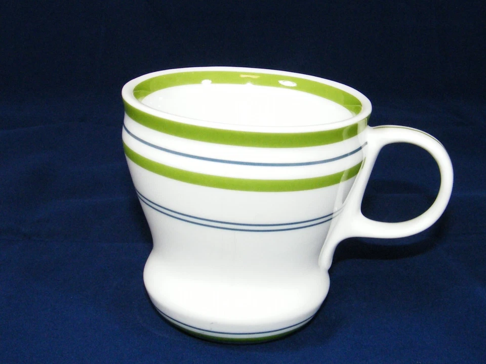 2007 STARBUCKS STRIPED 12 OZ COFFEE MUGS BLUE & GREEN & WHITE CUPS - Image 4 of 4
