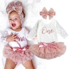 Baby Girl 1st First Birthday Dress One Year Tutu Cake Outfit Size 6-30 Months