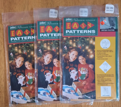 Lot of 3 Pellon Wonder-Under Easy Patterns Christmas Collection Sealed
