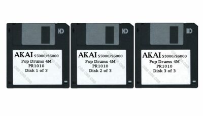 Akai S5000 / S6000 Three Floppy Disks Pop Drums 4M PR1010