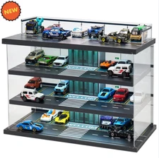 ​1/64 Scale Diecast LED Car Display Case Cabinet Box 4 Level Memorabilia 58 Cars