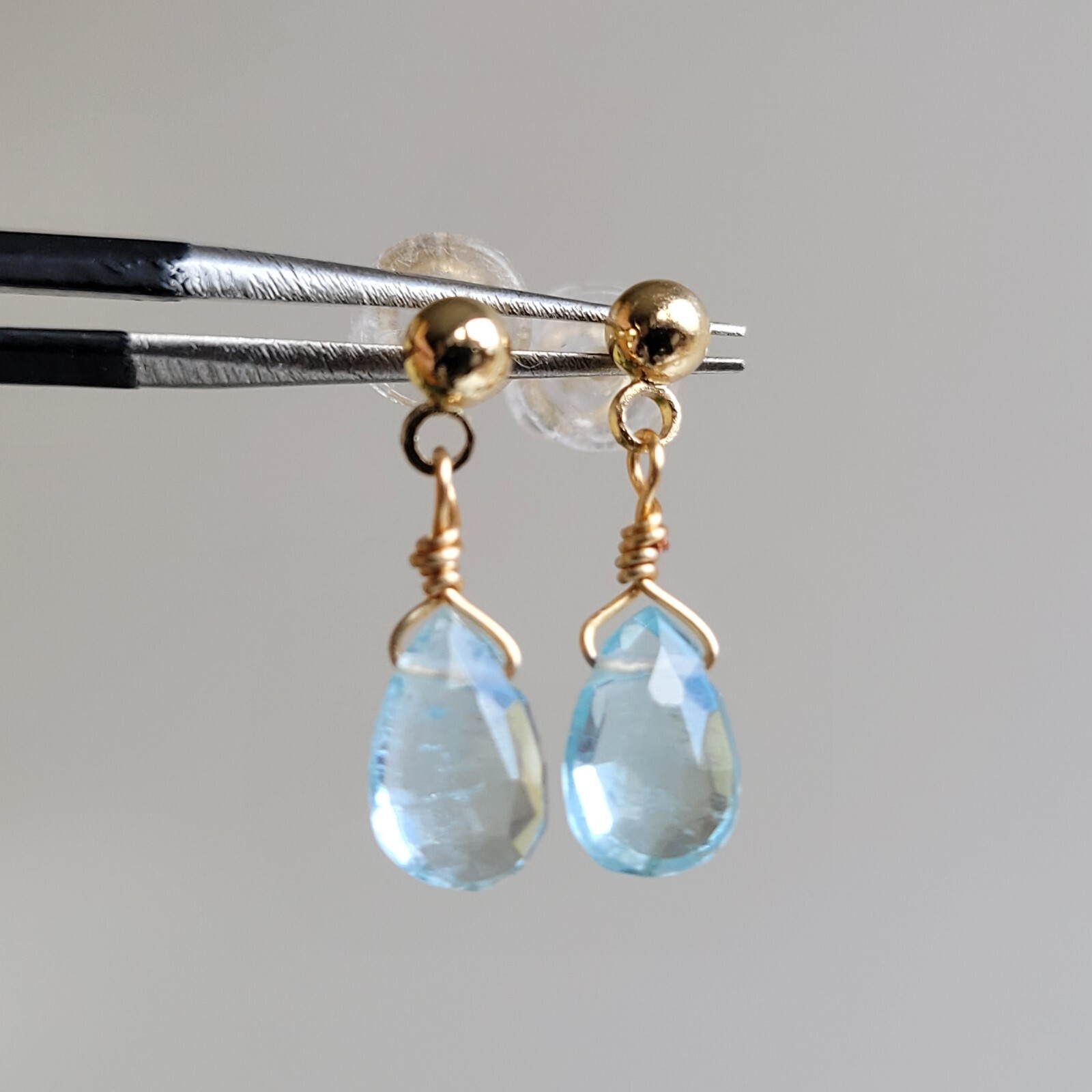 Boucles d'oreilles argent pierre précieuse aigue-marine fait main femme