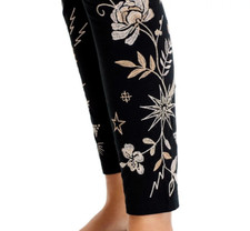 BNWT Johnny Was Torine Floral Embroidered Stretch Cotton Leggings Black  XL 130