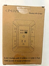 QINLIANF HR-519D Surge Protector, 5 Outlet Extender with 4 USB Charging Ports.