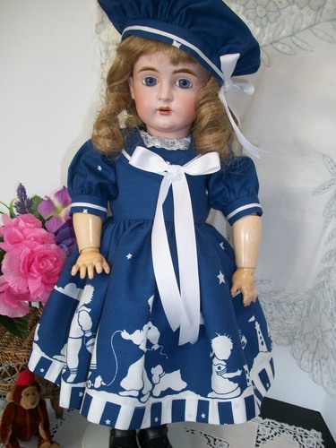 18" antikes Puppen Matrosen Kleid "Sandburgen" Vintage Marine Stoff Kestner - Bild 6 von 8