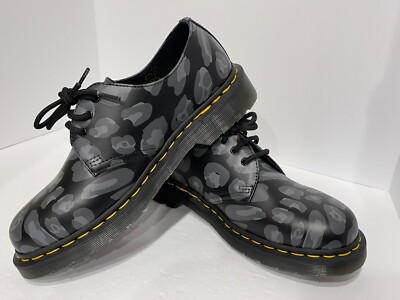 Doc Dr. Martens Skull Leopard Print Oxfords Black Men Sz 7 Women Sz 8 27686 NEW