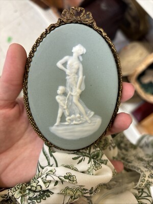 RARE vintage Camille Tharaud Limoges Green Plaque 1800 s (Jasperware Detail)