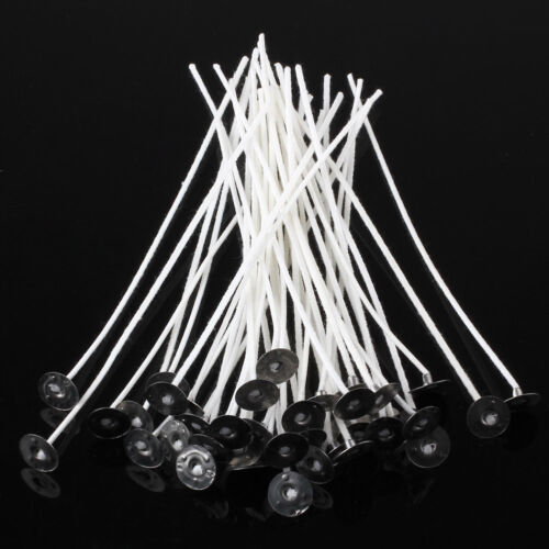 50 Candle Wicks 6 inch Cotton Core Pre Waxed With Sustainers For Candle Making - Picture 1 of 5