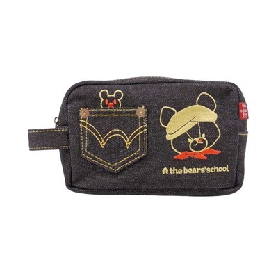 Kuma no Gakko x EDWIN Square Pouch Black Denim Embroidered New