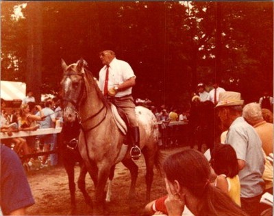 1970s Saratoga Horse Race Track Action Photograph Jockey & Spectator Crowd