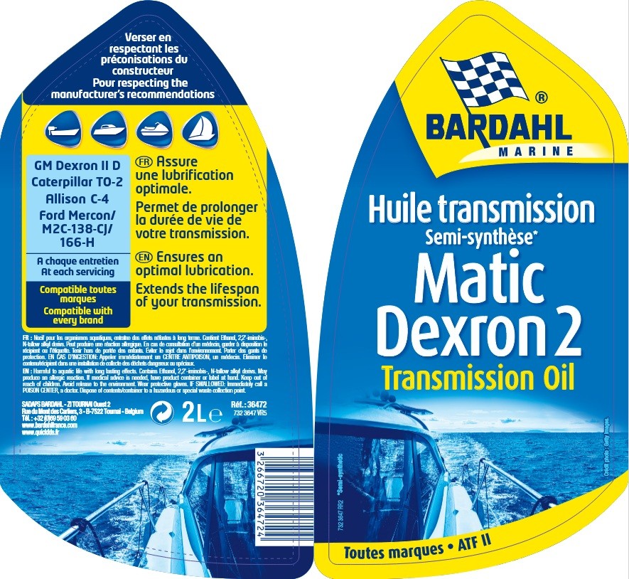Huile transmission dexron 2 Bardahl Marine évite la corrosion marine 2l