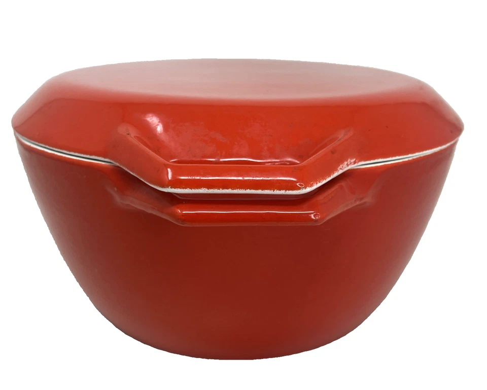 Horno holandés vintage Copco D3 de hierro fundido de 4 cuartos de galón - esmalte naranja Dinamarca Foto 2 de 4