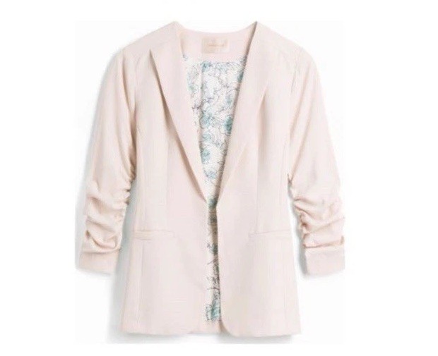 Skies Are Blue Women’s L Teal Blue Raja Blazer Jacket Ruched Sleeve Open Front