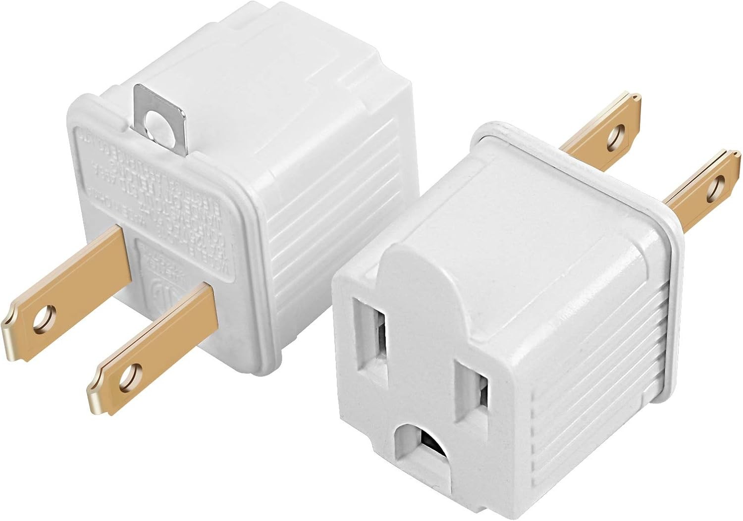 2-Pack Polarized Grounding Adapter Outlet (3 Prong to 2 2 Pack, White 