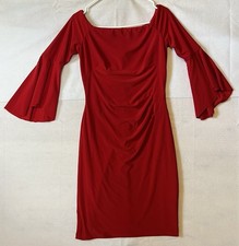 Lauren Ralph Lauren Red Bell Sleeve Off Shoulder Ruched Sheath Cocktail Dress 2