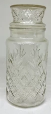 Vintage 1984 Planters Mr. Peanut Diamond Pattern Clear Glass Jar With Lid 8”