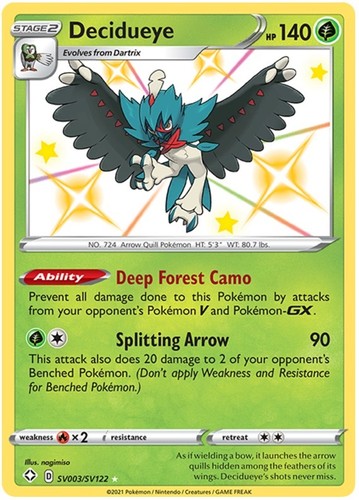 Lightly Played Decidueye - SV003/SV122 - Shiny Holo Rare Pokemon Shining Fates: