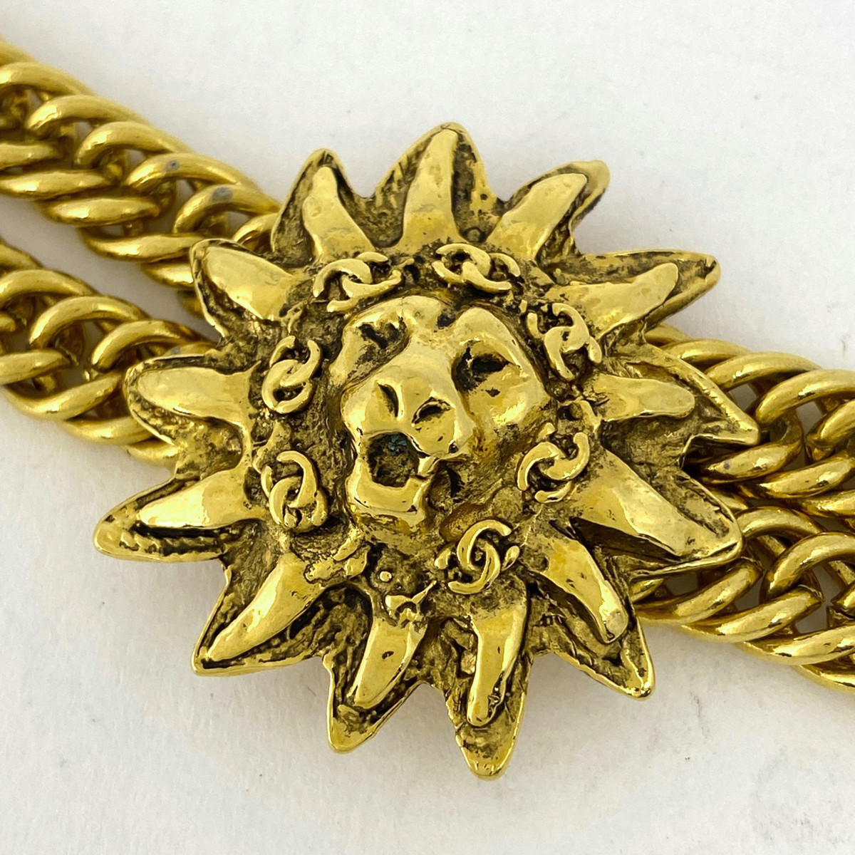 CHANEL Lion Motif Charm Necklace Coco Mark Double Chain CHANEL Lion Motif Charm Necklace Coco Mark Double Chain