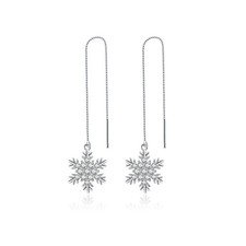 Sterling Silver Snowflake Dangle Earrings Chain for Women Teen Girls Snowflake D