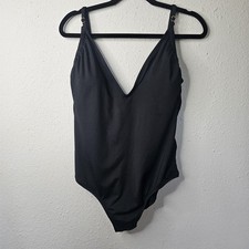 Kona Sol Womens Black V Neck One Piece Swimsuit Adjustable Straps XL Solid