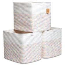 NaturalCozy 13x15x13 Kallax Storage Cubes Bins, 3 Pack | Cotton Rope Cube