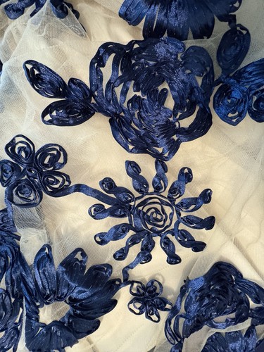 Girls High/Low Navy Dress 3D Flowers With Tulle Size 12 Dance Wedding Church - Picture 10 of 11