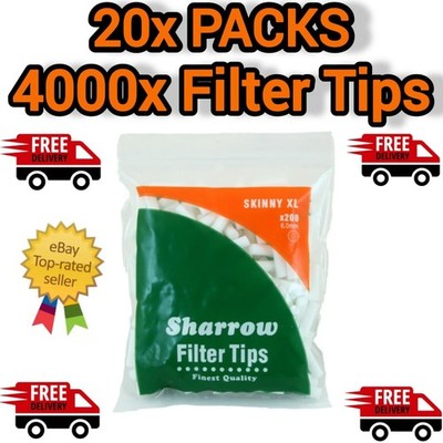 4000x Sharrow Filter Tips Skinny XL Extra Large 6mm Tips 20mm Long 20 Packungen UK
