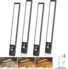 4 Pack 10" under Cabinet Lights with Digital Display,52 LED Rechargeable Motion