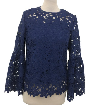 Gina Bacconi Women's Top Size 8 Navy Floral Lace Peplum Cuff Sleeve New F1