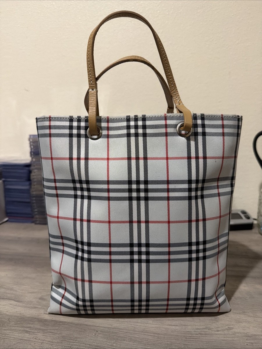 Burberry Blue Label Mini Tote Bag Nova Check Plaid Canvas Leather