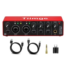 2x2 USB Audio Interface for PC, with 48V Phantom Power, 24Bit/192kHz High-Fid...