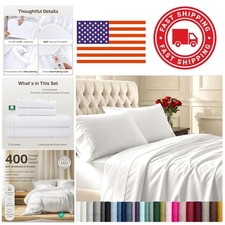 Luxury Cotton Queen Sheets Set 400 Thread Count All Around Elastic White Color