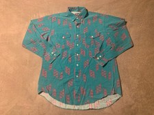 Vintage Wrangler Cowboy Cut Button Up Long Sleeve Shirt Mens 16.5x34 Aztec Green