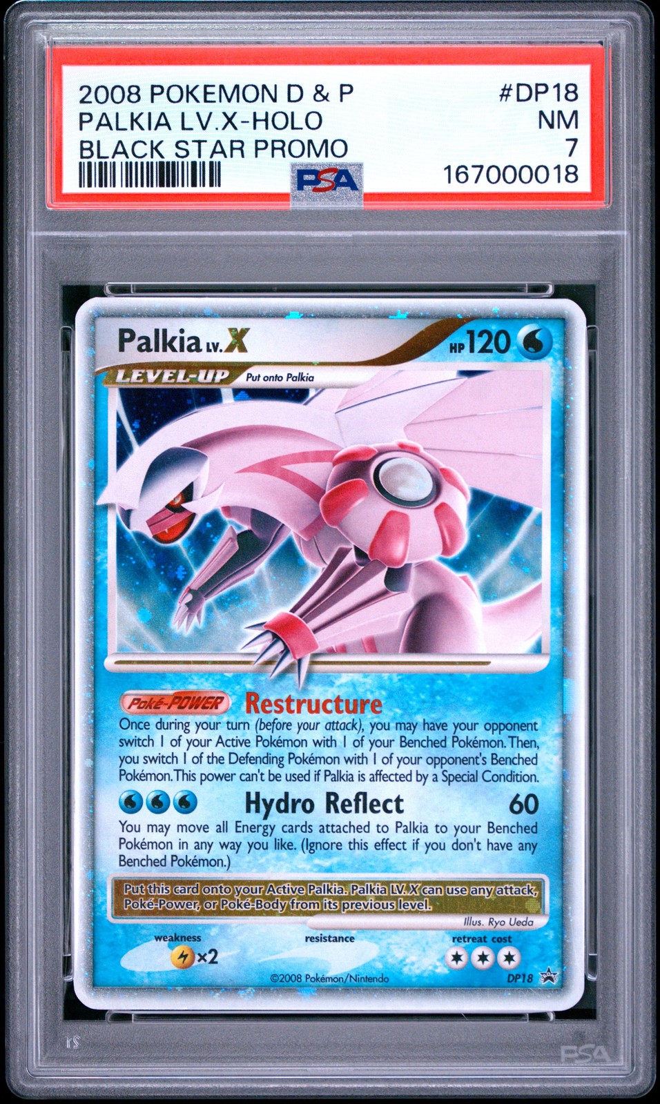 2008 POKEMON DIAMOND & PEARL BLACK STAR PROMO #DP18 PALKIA LV.X-HOLO PSA 7