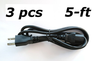 (3 pcs) 5-FT 3-Prong 18-AWG 10A Universal Power Cord IEC320C13 to NEMA 5-15P